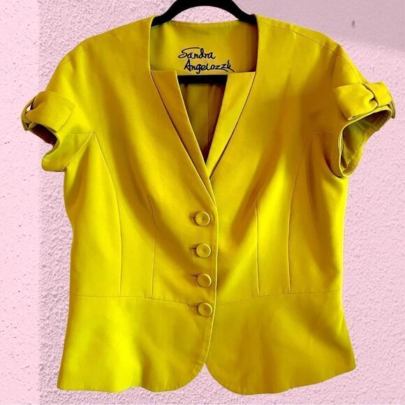 Sandra Angelozzi vintage chartreuse cap sleeve blazer jacket - Picture 1 of 11